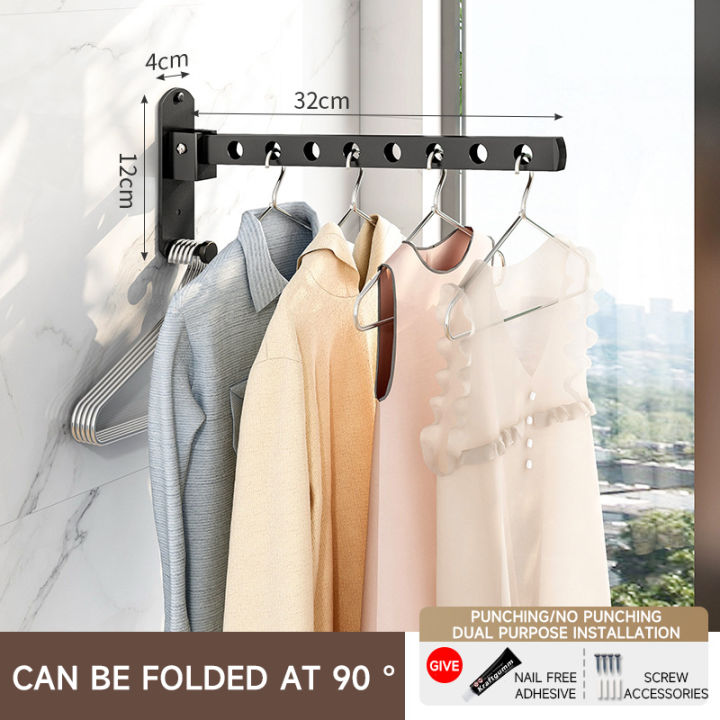 Non punching clothes hanger Indoor balcony Bathroom storage clothes ...