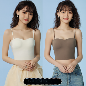 MiiOW | Áo vest ngắn không dây một mảnh Catwoman dành cho nữ mùa hè có đệm ngực Áo hở lưng chéo không cần mặc đồ lót Áo khoác ngoài