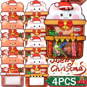 4PCS Christmas Gift Bag Cute Bear/Rabbit Shape Candy Cookie Nougat Ziplock Packaging Bag 2024 Christmas Party Gift Decoration Bag
