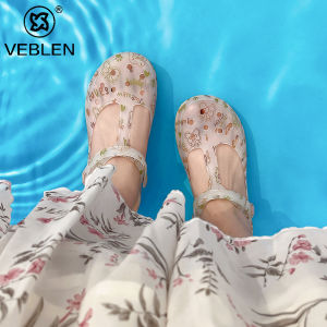 Veblen Jelly Sandals Womens Summer Outdoor Anti-slip Breathable Beach Shoes Soft Bottom Covered Toe Holiday Flip Flops