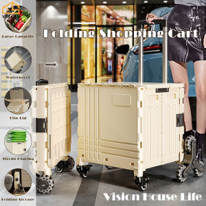 Vision 55L/75L Foldable Trolley with Wheels Movable Shopping Cart Trolley Large Capacity Travel Camping Climber Trolley Portable torage Cart Movable Climber