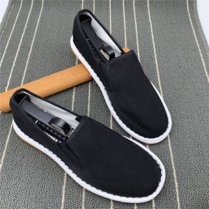 Beijing Style Canvas Shoes Mens Full Black Breathable Flat Heel Corduroy Casual Slip-On Low Help Sneakers Comfortable Spring Summer