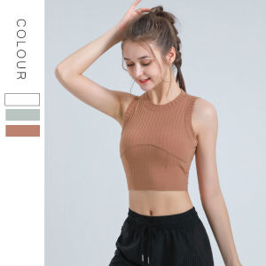 Womens Yoga Fitness Running Training Top Breathable Quick Dry Sports Shirt with Chest Pad Professional Gymnasium Sleeveless Vest