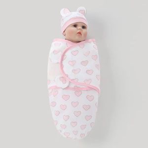 Baby Blanket Hat Set Cartoon Printed Cotton Newborn Swaddle Adjustable Infant Sleeping Swaddle Wraps All Seasons 0-6 Months