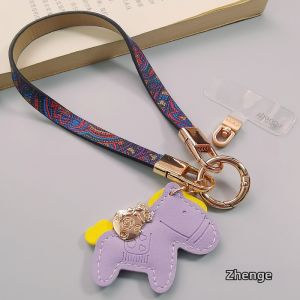 ZHENGEGE | Short Style Fortune Bag Little Horse Pendant Chinese Chic Pattern Leather Wristband Phone Carrying Strap Anti-Lost Theft-Proof Dual Buckle Chain