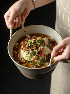 Bắc Âu Phong Cách Nhật Bản Đĩa Sứ Chén Ăn Sáng Tạo Sử Dụng Tại Nhà Sâu Bát Sứ Hình Tròn Retro Tay Đĩa Canh