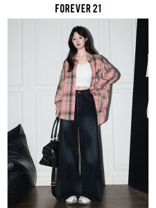 Forever 21 Vintage High Waist Loose Wide Leg Blue Jeans Women Summer American Style Slimming Straight Long Pants