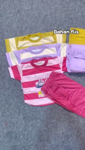 Setelan Anak Perempuan Model Salur Motif Boneka Usia 1-6 Tahun