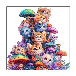 Paper Jigsaw Puzzle For Adults Cute Mushroom Cat Animal Pattern Square 500/1024pcs Gift For Puzzle Enthusiasts And Friends