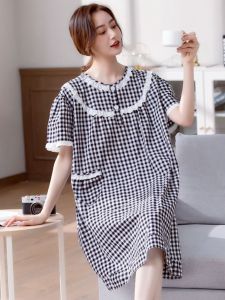 round Neck K-style Plus Size Purified Cotton Short Sleeve Nightdress Chubby Girl Womens Summer Floral Woven Cotton Cloth Thin Cloth Loose Pregnant Womens Pajamas