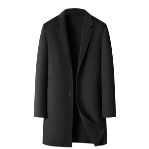 Pierre Cardin Double-Faced Woolen Coat Mens Mid-Length Tweed Windbreaker Autumn Winter High-End Mens Outerwear Jacket