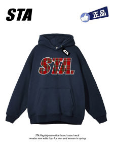 เสื้อสเวตเตอร์มีฮู้ดคอกลมแขนยาวผ้ากำมะหยี่สไตล์อเมริกันสำหรับผู้ชายและผู้หญิง ฤดูใบไม้ร่วง/ฤดูหนาว ทรงหลวม แฟชั่น