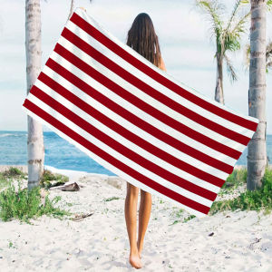 Classic Red White Stripe Quick Drying Microfiber Beach Towel Lightweight for Swimming Camping Yoga - Bath Towel