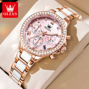OLEVS Watch For Women Original Design Brand Fashion Elegant Waterproof Luminous Chronograph Diamond Diamond Mirror Stainless Steel Ceramic Quartz Ladies Watch