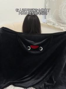 Licensed Wearable Blanket With Hand Warmers - Kawaii Penguin Hooded Throw Blanket Soft Flannel For Office/college Perfec
