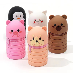 Cartoon Animal Foldable Silicone Pencil Case Animal Shape Desk Organizer Stationery Storage Bag Folding Pen Pouch Pencil Holder
