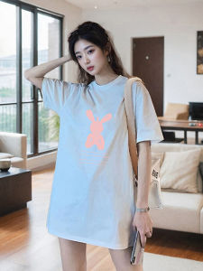 Long Loose Bottom Covering Womens T-shirt Short Sleeve Half Sleeve Summer Cotton round Neck Commuter Style European Fashion