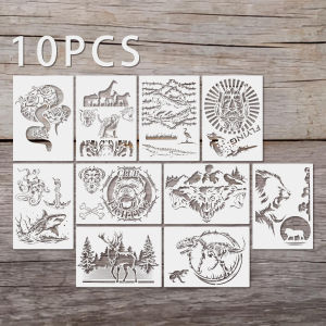 10PCS A4 Creative Animal Painting Stencil Set for DIY Craft Wall Wood Fabric Decoration