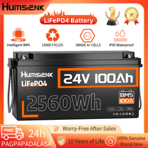 Humsienk 24V 100Ah LiFePO4 Deep Cycle Battery 2560Wh with 100A BMS | Essential for Off-Grid Solar System & Home Energy Storage