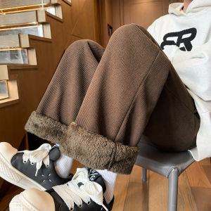 FatBro Thickened Corduroy Pants Mens Winter Fleece Lined Thick Loose Straight Casual Trousers Youth Daily Wear Straight Leg