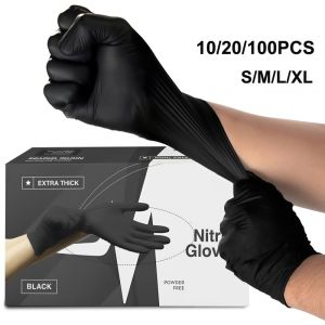 4Mil Black Nitrile Gloves Disposable Latex Free Textured Safety Work Gloves for Industrial Mechanic Automotive Gardening Tattoo