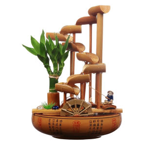 Ceramic Bamboo Waterwheel Desktop Fountain Home Office Decorative Accessories Creative Wealth Attracting Feng Shui Wheel