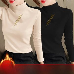 เสื้อยืดคอกลมแขนยาวทรงสลิมฟิตสำหรับผู้หญิงในฤดูใบไม้ร่วงและฤดูหนาว เสื้อชั้นในแบบสองด้านที่อบอุ่นและสวมใส่ได้หลากหลาย