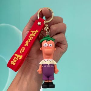 Disney Cartoon Phineas and Ferb Keychain Anime Cute Figure Schoolbag Keyring Pendent Car Key Accessories Birthday Gift for Kids