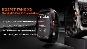 Original KOSPET TANK X2 Rugged Military Smartwatch for Men/Women: 100M Waterproof, 1.64\" 3D Curve AMOLED Display, Heart Rate Blood Oxygen Monitor, Bluetooth Calling