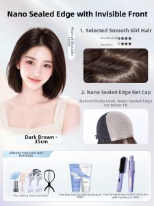 MENGSIQIAN | True Human Hair Invisible Seamless Short Bob Wig for Chemotherapy