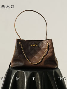 Black Chain Tote Bag Womens Compact Size Commuter Bag Casual Simple Style Leather Material Lock Buckle Closure Square Shape