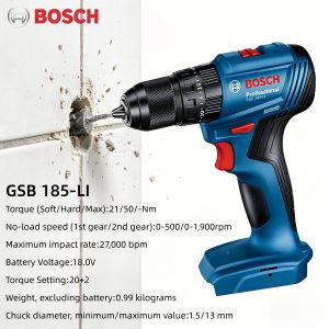 Bosch | Bosch GSB 185-LI 18V Brushless Cordless Impact Drill 1900RPM Multifunctional Electric Screwdriver Power Tools (Without Battery)