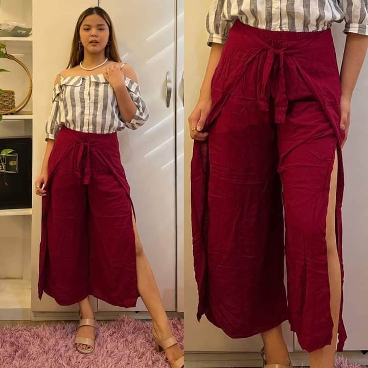 PLAIN SQUARE PANTS BOHO PANTS WITH SLIT CHALLIS FABRIC FREE SIZE UP TO XL Lazada PH