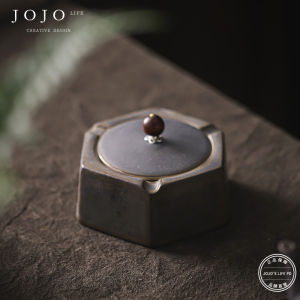 Gold Plated Rust Glaze Ashtray with Lid Hexagonal Anti Dust Smoke Accessories Creative Gift Ceramic Material from China