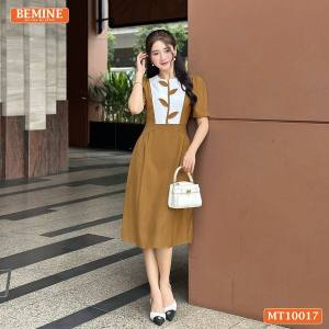 [DUY NHẤT 10-12.10-VOUCHER 40K]Đầm thiết kế BEMINE cổ tròn họa tiết lá dáng chữ A phù hợp đi làm đi chơi-MT10017