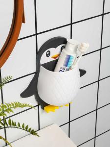 Creative Penguin Wall Mounted Storage Organizer Bathroom Toothbrush Phone Holder Cosmetic Tool Organizer Dormitory Bedside Shelf