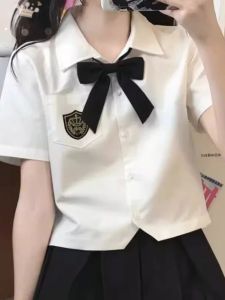 Original White Shirt Short Sleeve Short Summer College Shirt Petite Top Matching Pleated Skirt JK Uniform Suit