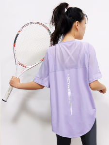 Loose Womens Yoga Top Short Sleeve Fitness Clothing Quick Dry Cover Butt plus Size Comfortable T-Shirt round Neck Sportswear