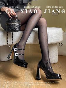 รองเท้าส้นสูงแบบหนังแกะ ทรงหัวเหลี่ยม ด้านในเป็นหนังวัว สำหรับผู้หญิง ฤดูใบไม้ร่วง/ฤดูหนาว 2024 รองเท้า Mary Janes สุดเซ็กซี่