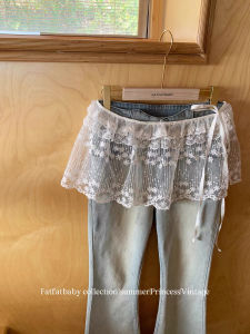 สไตล์เกาหลี ปัก ลูกไม้ ผ้าม่าน กระโปรง เดนิม ชุดชั้น ผู้หญิง ทรงเอ กระโปรงสั้น ลายดอกไม้ ฤดูใบไม้ร่วง 2024