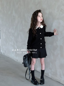 Pola Han Girls Knitted Sweater Woolen Doll Collar Childrens Wear Autumn Winter Little Girls Open Cardigan Knitwear