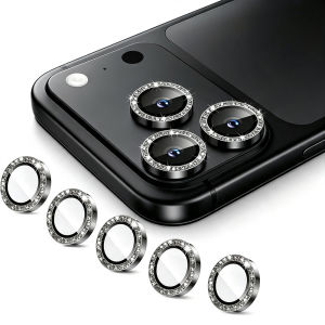 NNBILI 9 Miếng Phim Bảo Vệ Ống Kính Máy Ảnh Màu Đen Lấp Lánh Cho iPhone Pro Max Kim Loại Sáng Bóng Lấp Lánh Tương Thích Với Nhiều Mẫu iPhone
