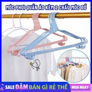 Móc Treo Quần Áo Bọc Nhựa Kèm 2 Chấu Treo Đồ Tiện Dụng - Móc Phơi Đồ Chống Trượt Bền Đẹp 40Cm - Móc Inox Đồ Bền Cao Chịu Lực Tốt