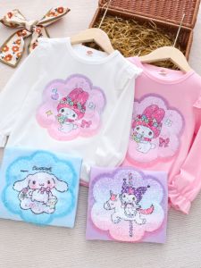Áo Thun Cotton Dài Tay Cho Bé Gái Mùa Xuân Thu Chuyển Màu Lấp Lánh in Họa Tiết Hoạt Hình Phong Cách Hàn Quốc Thường Ngày
