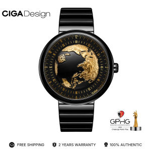 CIGA Design Mechanical Automatic Watch Blue Planet II Gilded Age U Series Wristwatch Round Ceramic Case Sapphire Crystal for Men and Women with Ceramics Strap