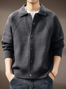 Heavy Turn-down Collar Open-front Sweater Men Thickened Loose Knitwear