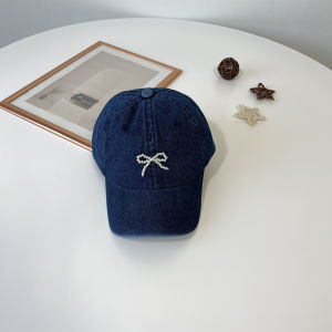 Spring and Summer New Arrival South Korea Import Cute Pearl Bows Peaked Cap Female Ins Denim Travel Sun-Proof Baseball Cap