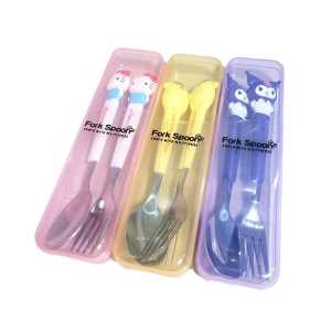 R.E. ชุดช้อนส้อม พร้อมกล่องแบบพกพา ช้อน ส้อม สแตนเลสทนทาน สะอาด หัวเป็นตุีกตา 3D tableware set