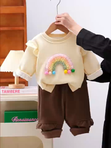 Setelan Baju Anak Perempuan 1-4 Tahun /Setelan Baju Motif Pelangi Anak Perempuan
