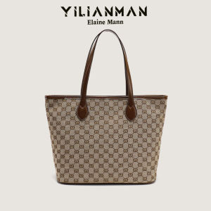 Elegant Womens Large Capacity Tote Bag Commuter School Single Shoulder Bag Fashion Trend Soft Handle Printed Interior Partition